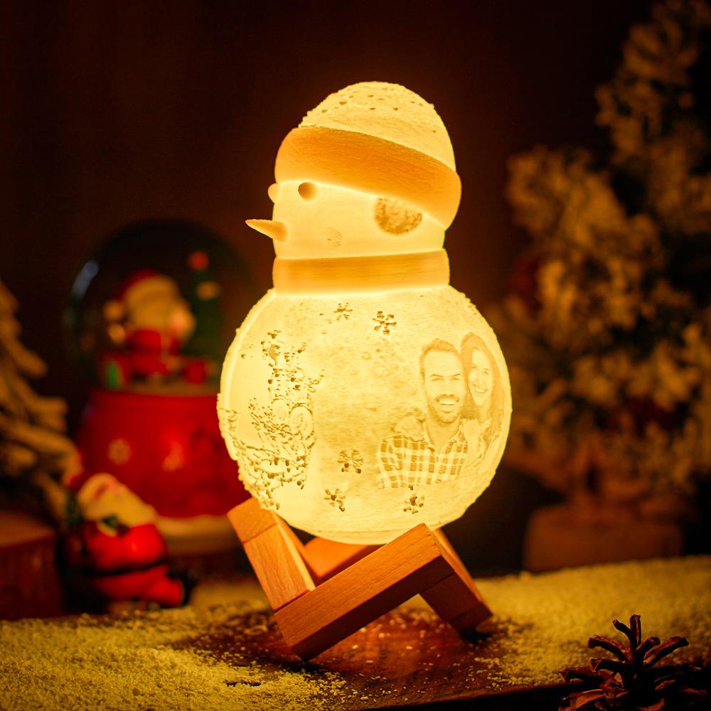 Custom Photo Engraved Night Light Snowman Lamp for Lover