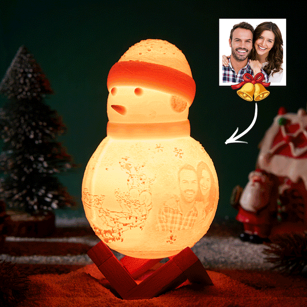 Custom Photo Engraved Night Light Snowman Lamp for Lover