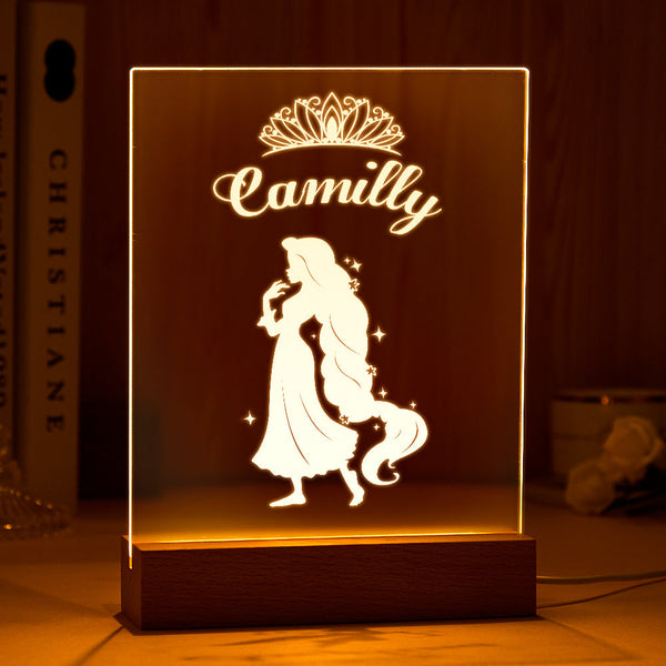 Personalised Princess LED USB Night Light Custom Name Acrylic Lamp for Kids Home Decoration