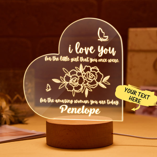Custom Heart Shaped LED Acrylic Night Light Best Mum Engraved Name Lamp Gift Idea For Mum