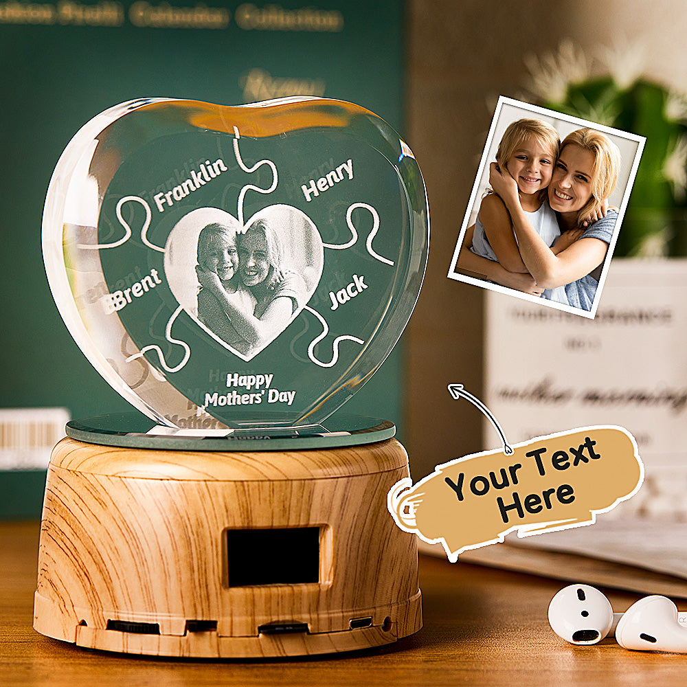 Custom Photo Bluetooth Heart-Shaped Puzzle Name Crystal Night Light Gift for Love
