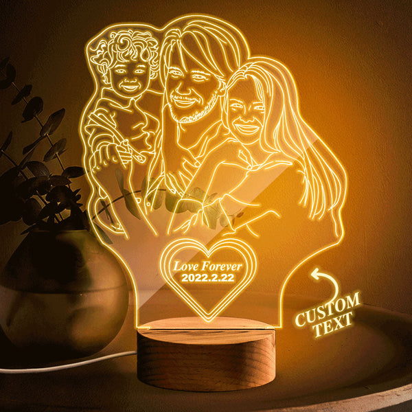 Custom Heart-shaped Engraved 3D Photo Lamp Led Personalised Night Light Gift for Family