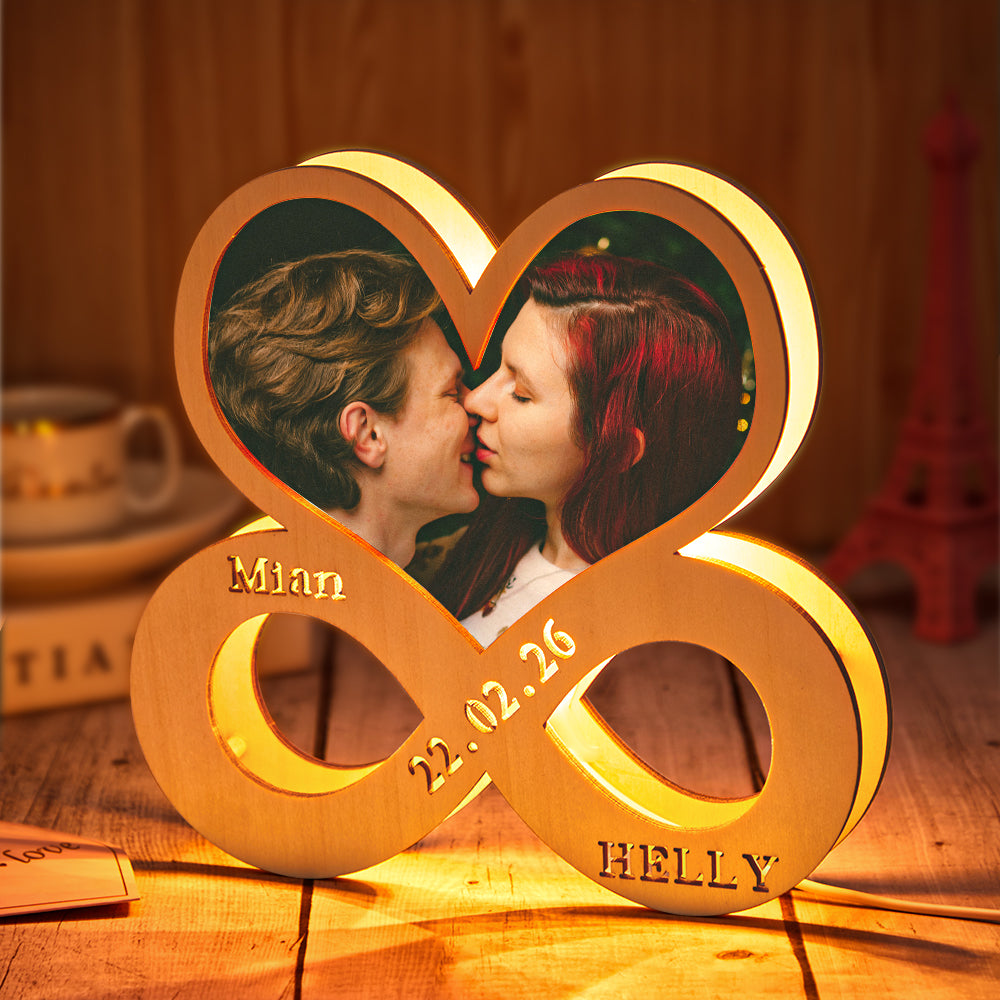 Custom Infinity Heart-shaped Photo Light Personalised Engraved Night Lamp for Valentine's Day and Anniversary