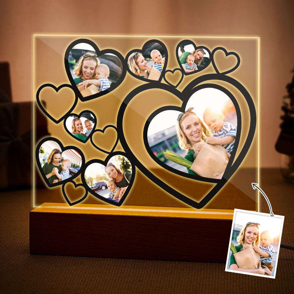 Love Heart Custom Photo White Plaque Lamp Multiphotos