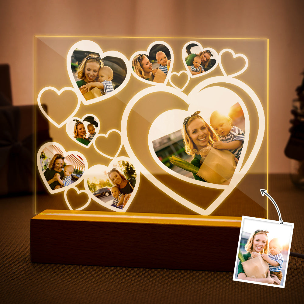 Love Heart Custom Photo White Plaque Lamp Multiphotos