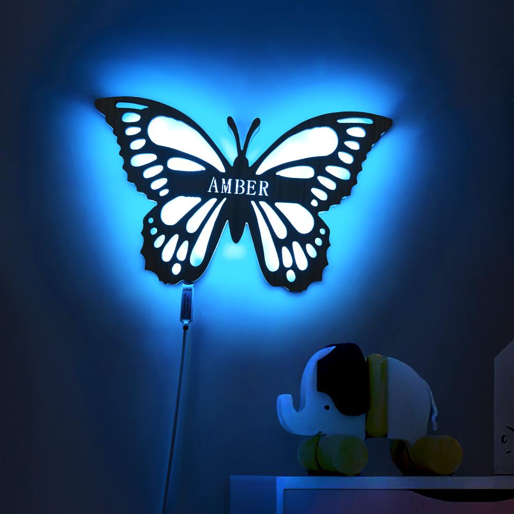 Baby Room Lighting Custom Butterfly Baby Wooden Nightlight Wall Decoration LED Light Wall Light For Girls Kids
