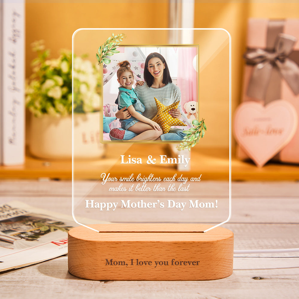 Personalised Photo Led Light Gift for Mom Lamp With Engraved Portrait Home Decoration Mother's Day Gift
