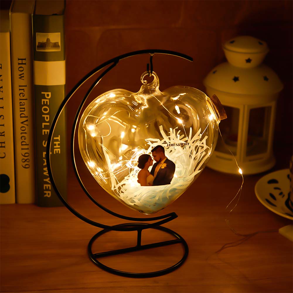 Custom Photo Engraved Lamp Heart Shaped Wishing Bottle Lamp Gift for Her