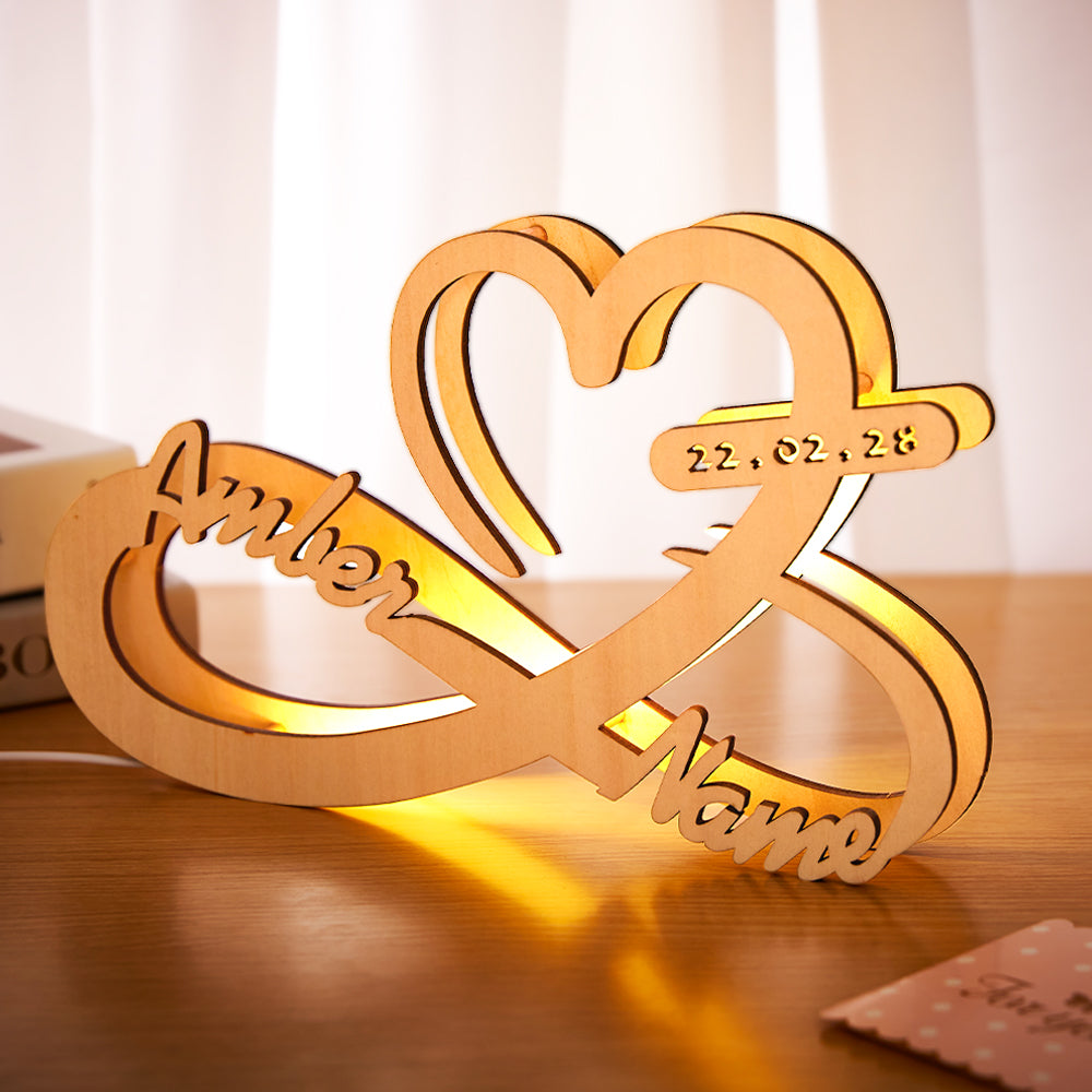 Custom Engraved Lamp Infinity Love Wooden Name Night Light for Lover