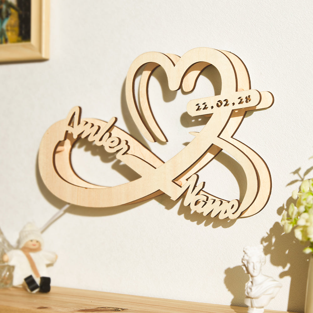 Custom Engraved Lamp Infinity Love Wooden Name Night Light for Lover