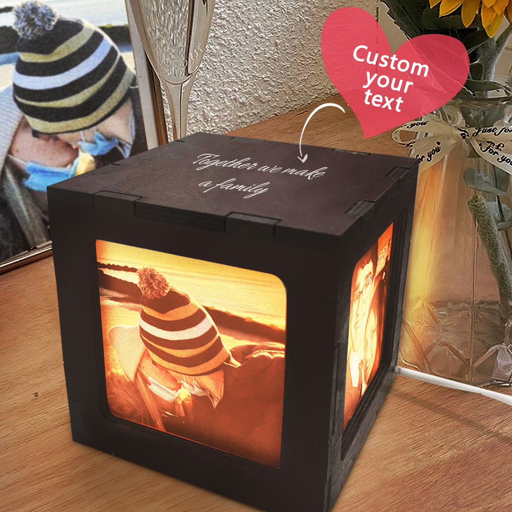 Custom Photo Cube Box Light Personalised Wooden Photo Frame Night Light Gift
