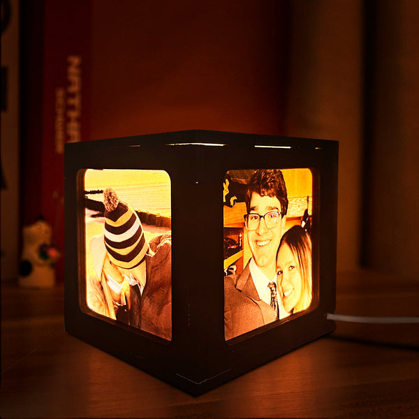 Custom Photo Cube Box Light Personalized Wooden Photo Frame Night Light Gift - photomoonlampau
