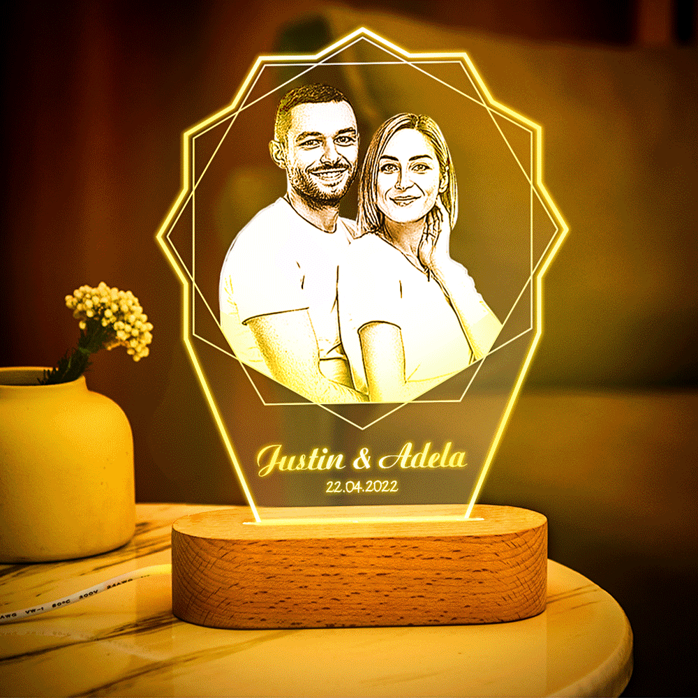 Custom Photo Double Hexagon Lamp Personalised Acrylic Carving Plaque Color Night Light