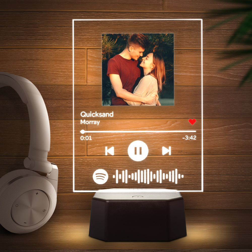 Personalised Photo Spotify Song Light Up Plaque & Stand Bluetooth Speaker Anniversary Gift