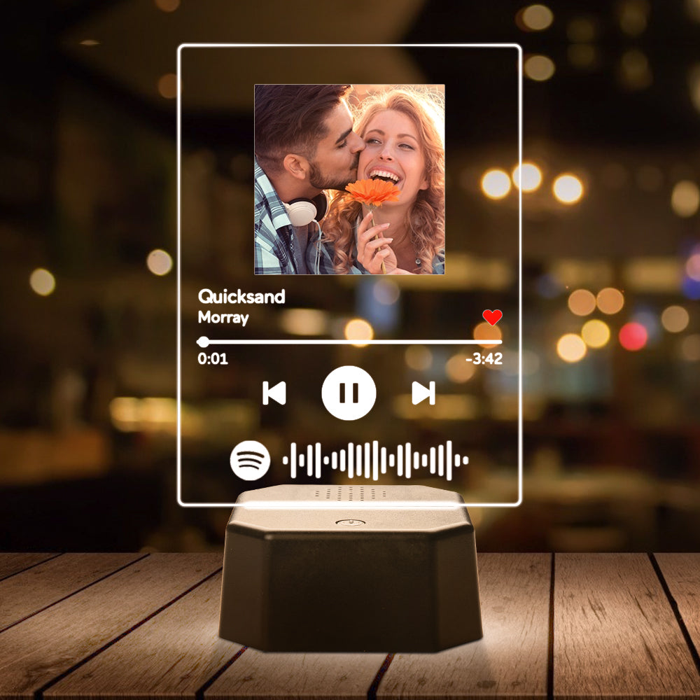 Personalised Photo Spotify Song Light Up Plaque & Stand Bluetooth Speaker Anniversary Gift
