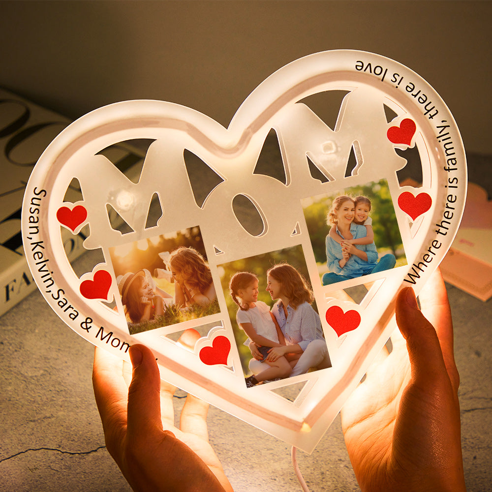 Custom Engraved Photo Night Light Heart Shaped Gifts for Mom