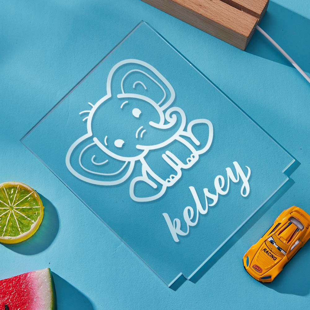 Personalized Elephant Lamp First Name Decoration Baby Room Original Gift Customizable Birth Night Light Child Theme Animals