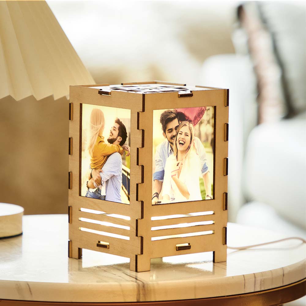 Custom Four-sided Photos Wooden Lamp Table Night Light Decoration Gift for Lover