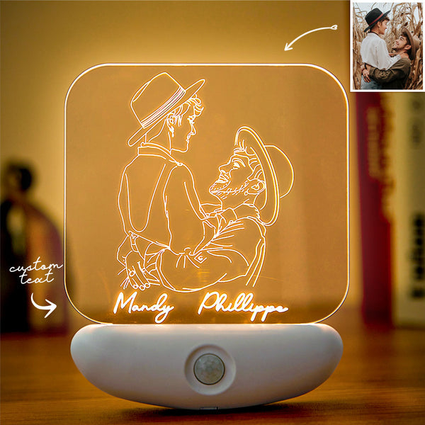 Custom 3D Photo Sensor Lamp Human Body Induction USB Charging Night Light Bedroom Corridor - photomoonlampau
