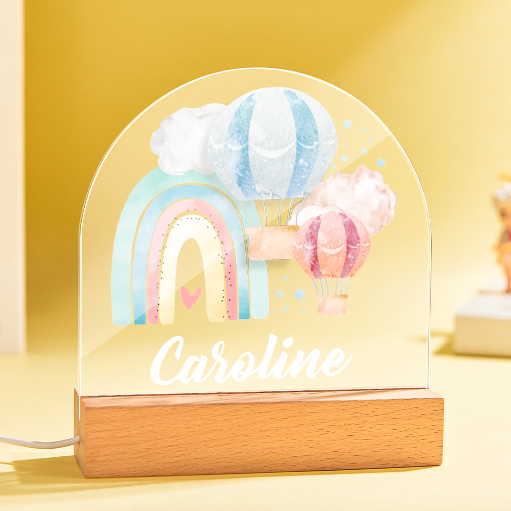 Personalized LED Night Light with Rainbow and Balloon for Baby Gifts Nursery Decor
