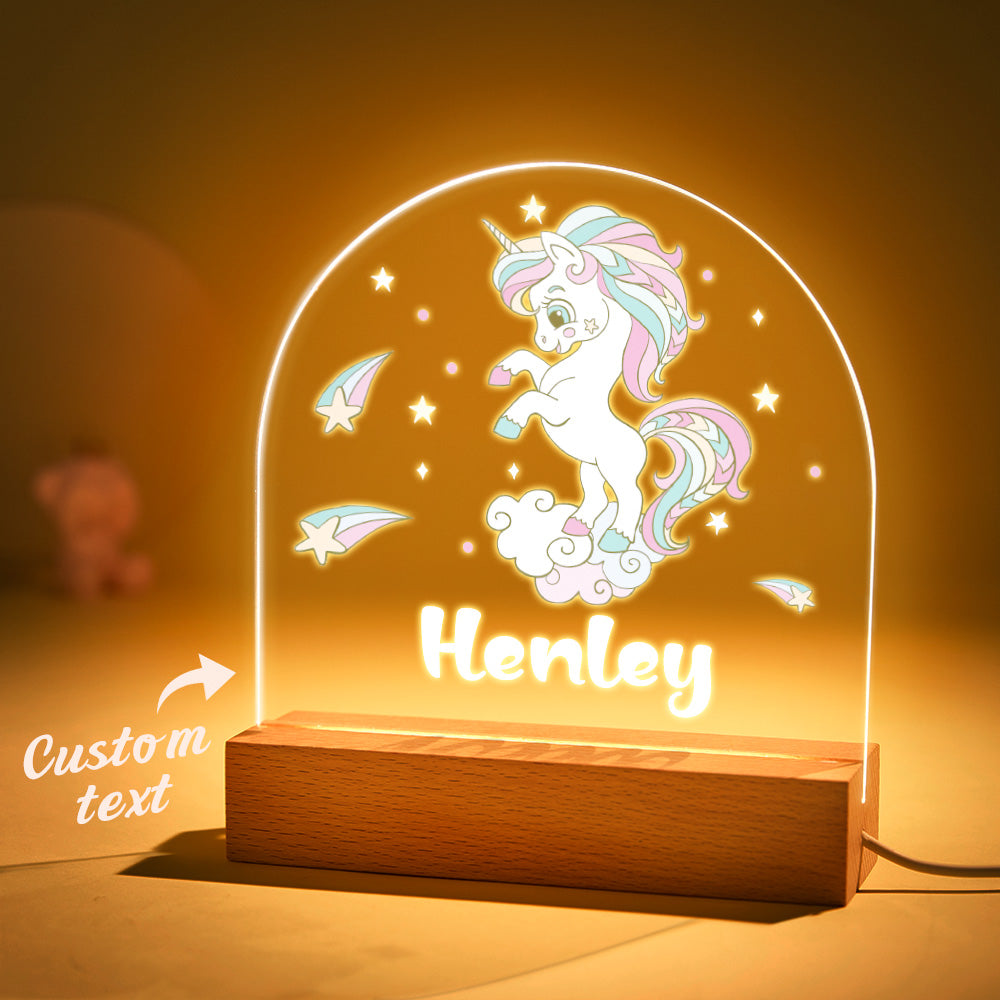 Custom Colorful Unicorn Night Light with Name for Baby Girl Bedroom Decor