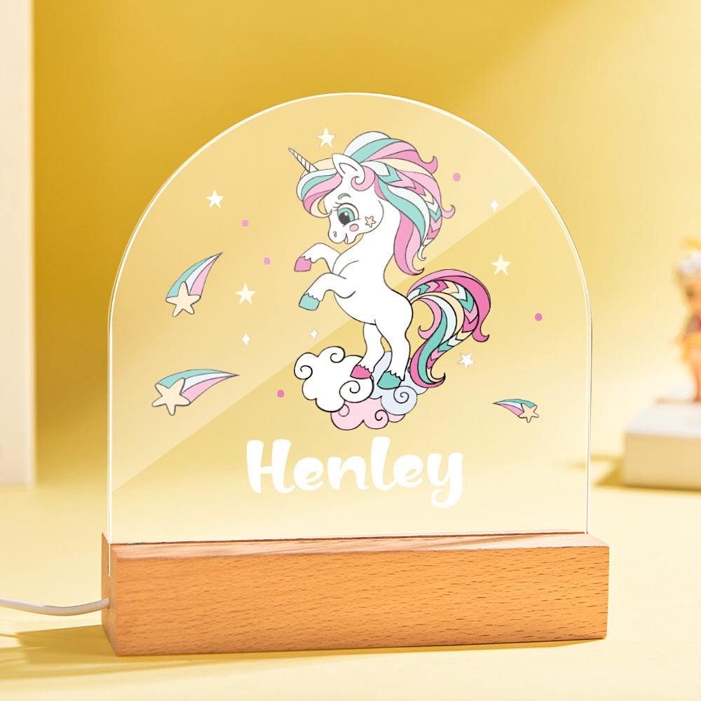 Custom Colorful Unicorn Night Light with Name for Baby Girl Bedroom Decor