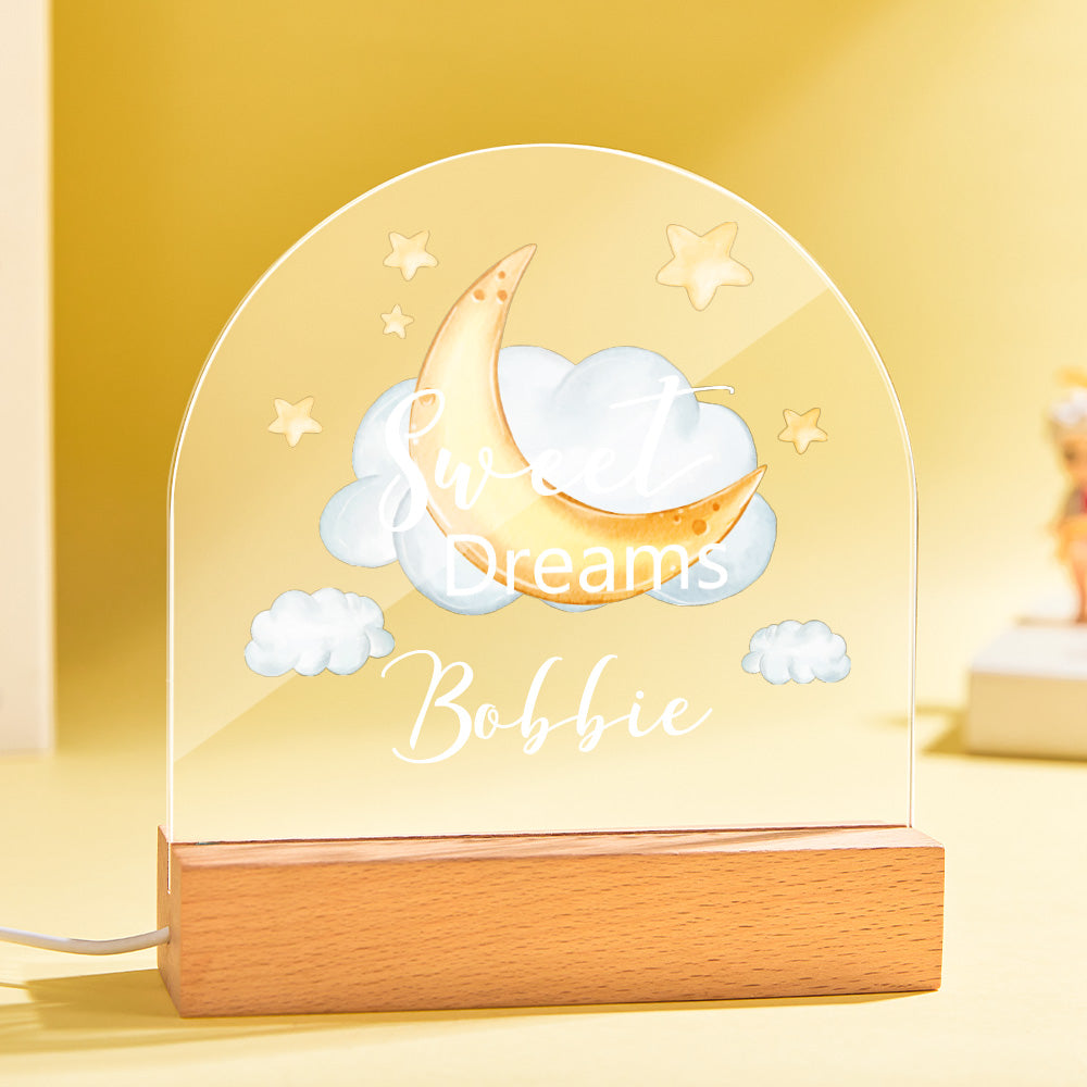 Personalized Name Night Light Stand Lamp Girl Nursery Lamp with Sweet Dream Moon