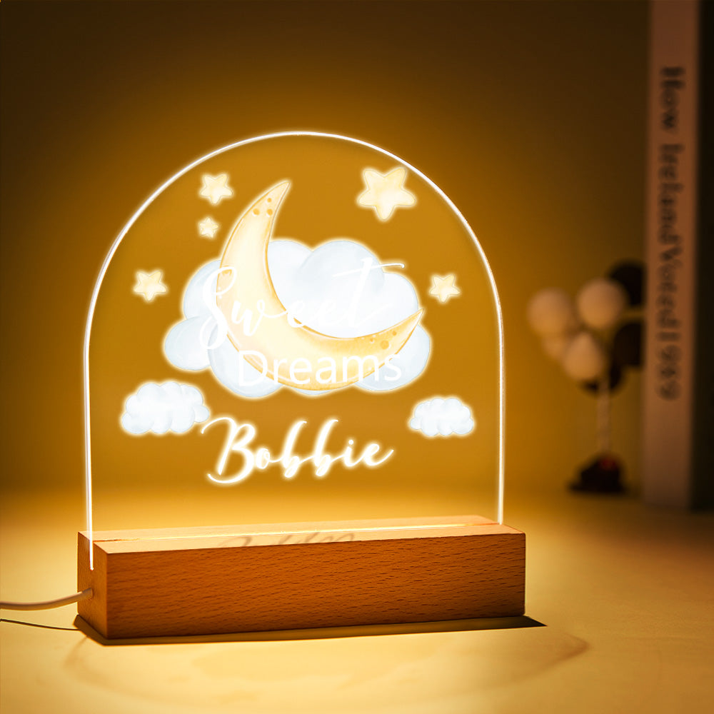 Personalized Name Night Light Stand Lamp Girl Nursery Lamp with Sweet Dream Moon