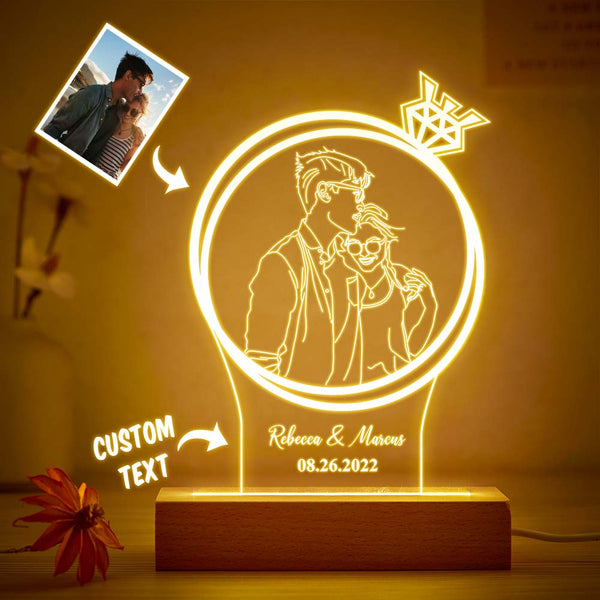 Personalised Double Circle Photo Diamond Night Light Custom Engraved 3D Lamp 7 Colors Acrylic Night Light Romantic Gifts - photomoonlampau