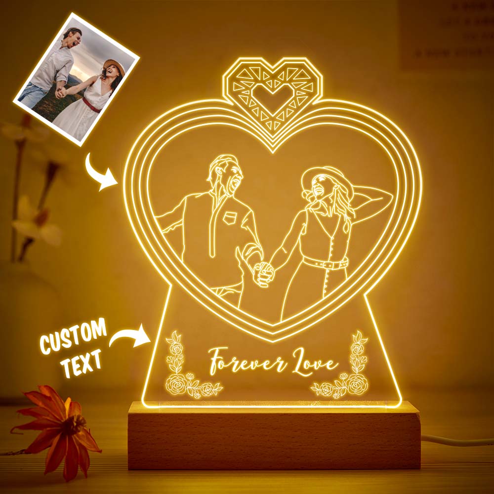 Personalised Double Heart Shaped Photo Night Light Custom Engraved 3D Lamp 7 Colors Acrylic Night Light Gifts for Lovers