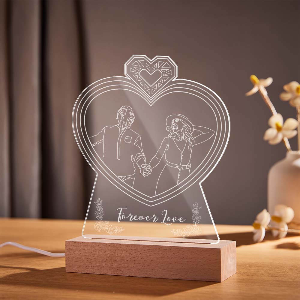 Personalised Double Heart Shaped Photo Night Light Custom Engraved 3D Lamp 7 Colors Acrylic Night Light Gifts for Lovers