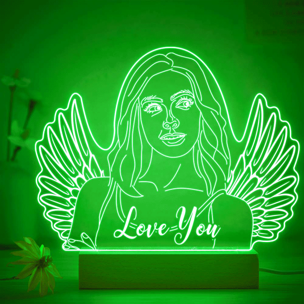 Personalised Angel Wings Photo Night Light Custom Engraved 3D Lamp 7 Colors Acrylic Night Light Gifts for Her