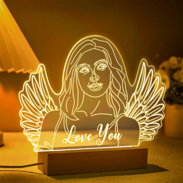 Personalised Angel Wings Photo Night Light Custom Engraved 3D Lamp 7 Colors Acrylic Night Light Gifts for Her - photomoonlampau