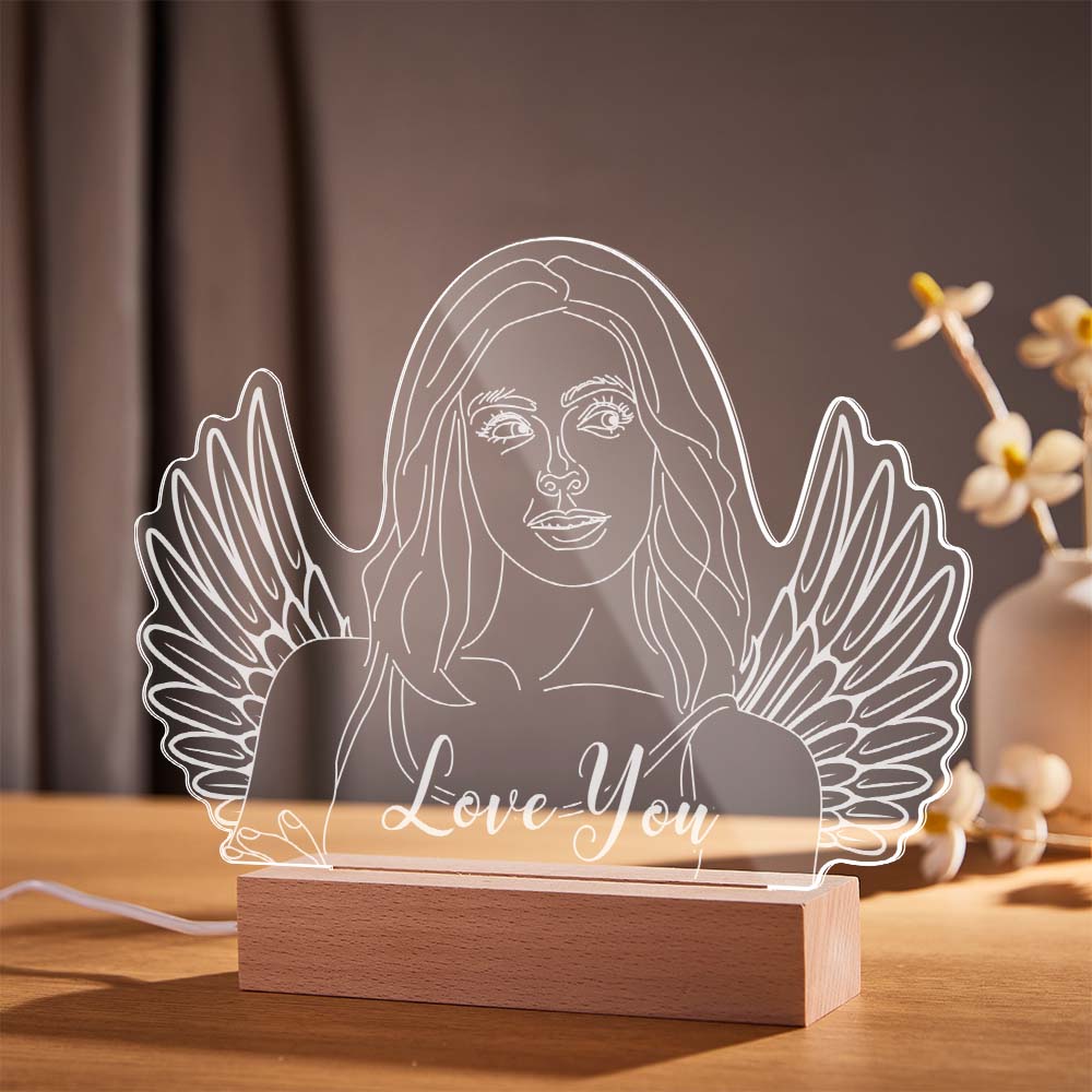 Personalised Angel Wings Photo Night Light Custom Engraved 3D Lamp 7 Colors Acrylic Night Light Gifts for Her