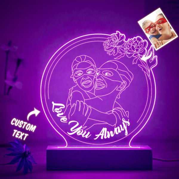 Personalised Flowers Photo Night Light Custom Engraved 3D Lamp 7 Colors Acrylic Night Light Mother's Day Gifts - photomoonlampau