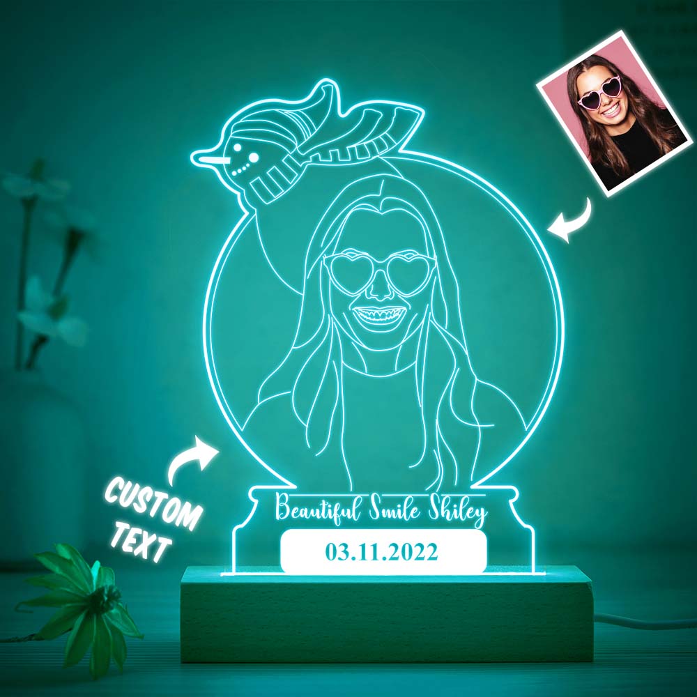 Personalised Snowman Photo Night Light Custom Engraved 3D Lamp 7 Colors Acrylic Night Light Christmas Day Gifts