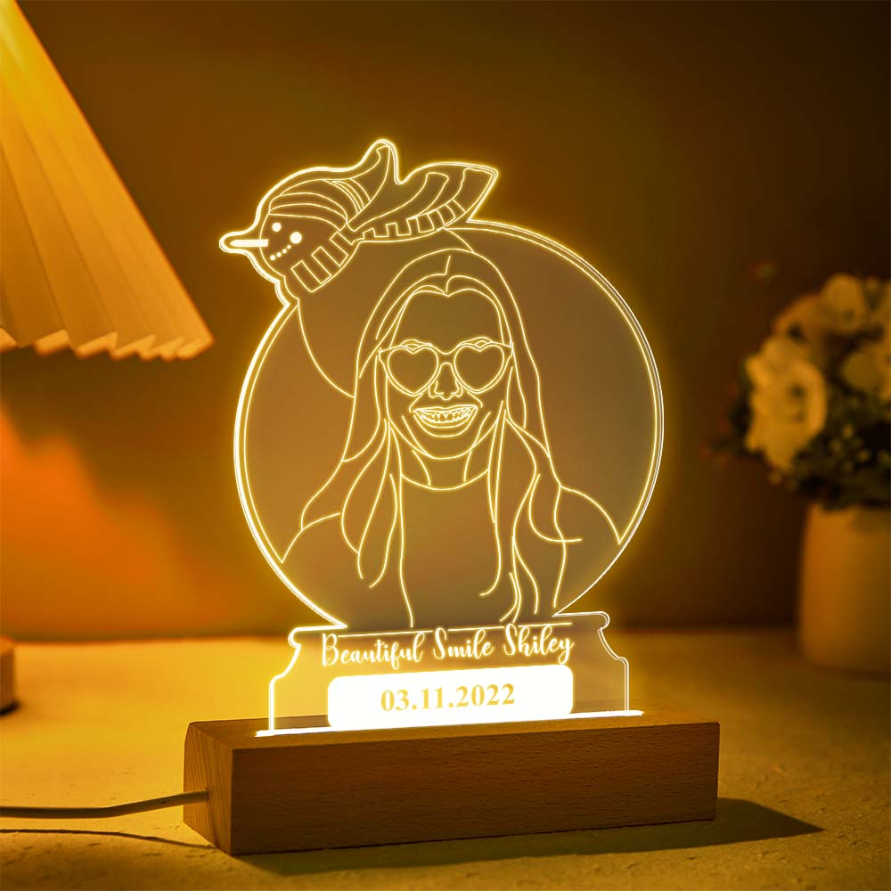Personalised Snowman Photo Night Light Custom Engraved 3D Lamp 7 Colors Acrylic Night Light Christmas Day Gifts