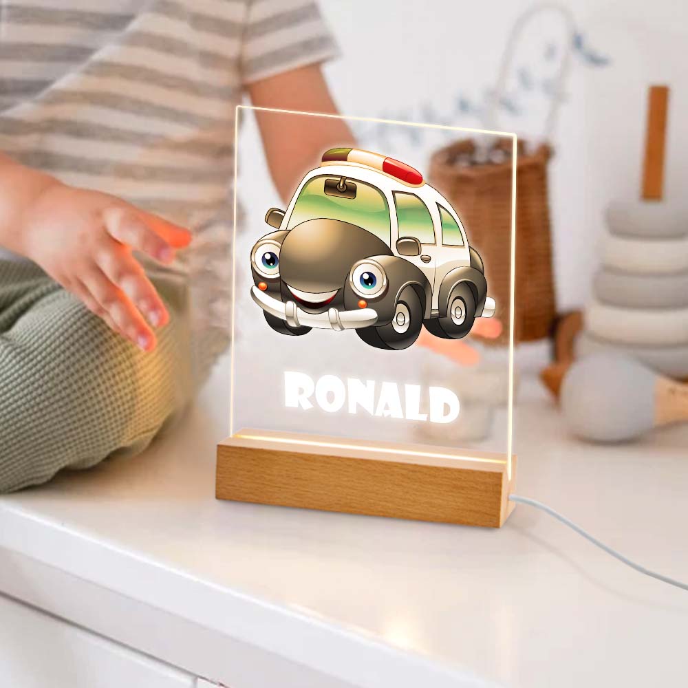 Custom Police Car Night Lamps Boys Acrylic Led Light For Kid with Personalised Name