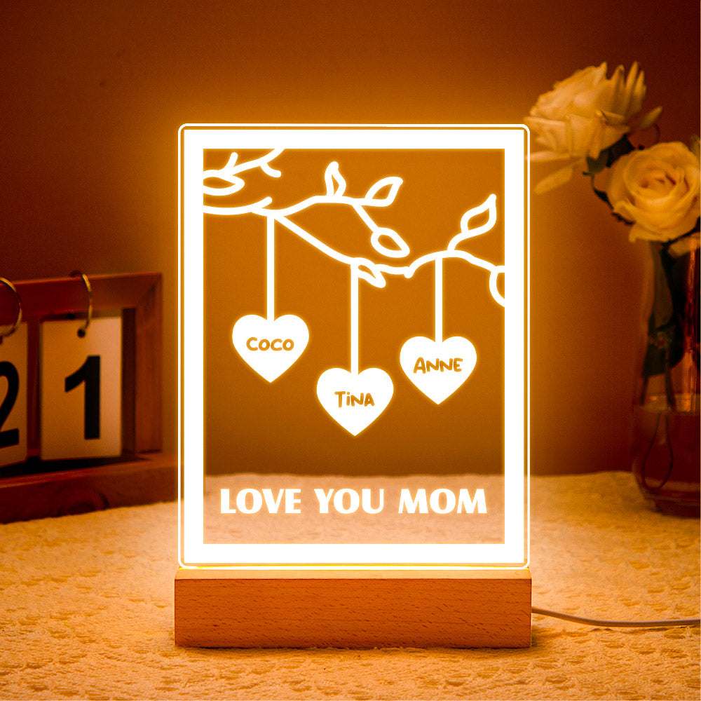 Personalized Led Night Light Tree of life Genealogical Tree with Custom Family First Name and Text