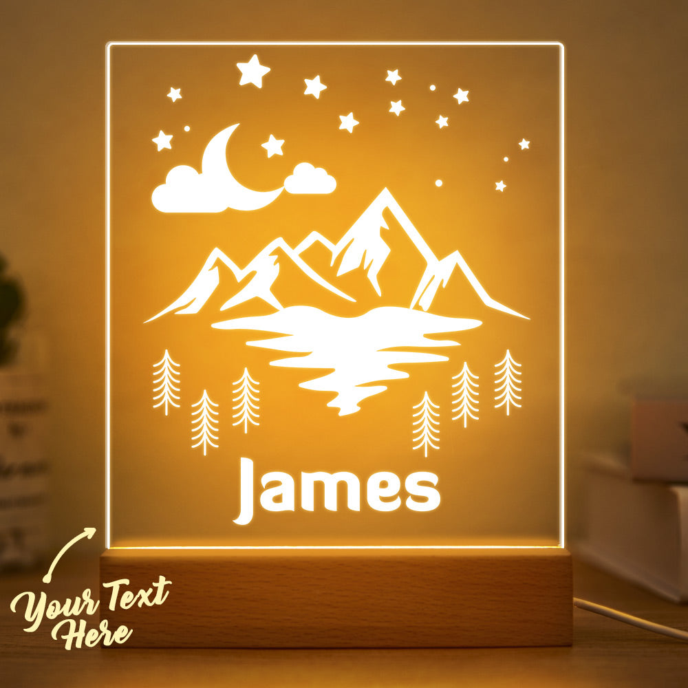 Personalized Name Night Light with Mountain Moon Starry Night Cloud Baby Gift Name Sign Lamp Nursery Boy Decor