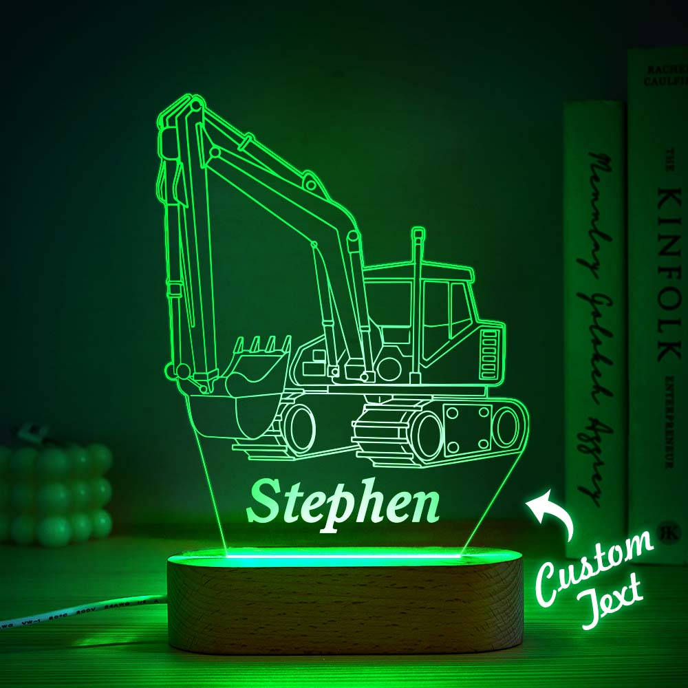 Custom Name Acrylic Night Light Personalized EXCAVATOR Desk Lamp Gift for Kids Adult