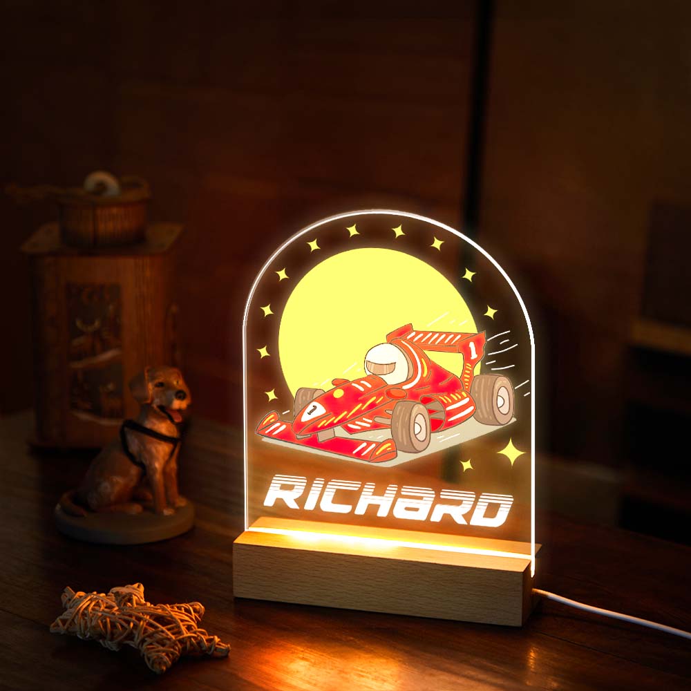 Custom Red Race Car Night Light For Boy LED Desk Table Lamp Room Decor