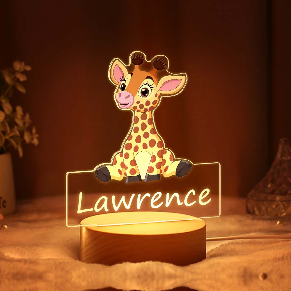 Custom Cute Giraffe Name Night Light For Kids Bedroom Nursery Decor
