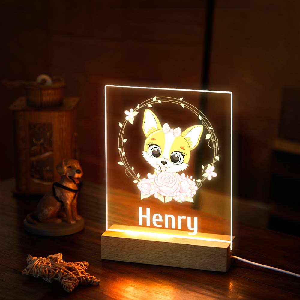 Cute Dog Night Light Custom Night Light For Chirldren with Personalised Name Baby Girl Gift