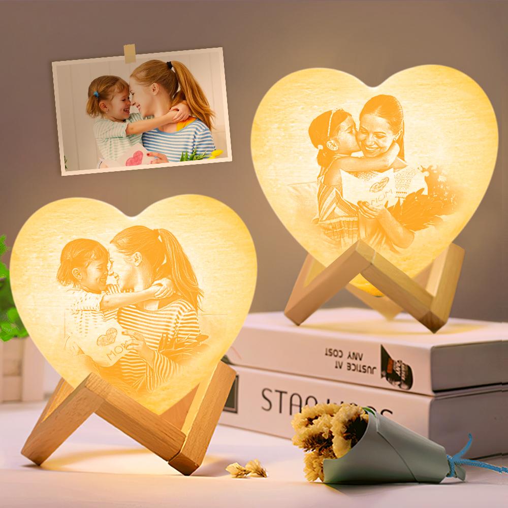 Personalised 3D Printed Photo Heart Lamp WITH DOUBLE-SIDED PHOTO Night Light - Touch 3 Colors (12-15cm)