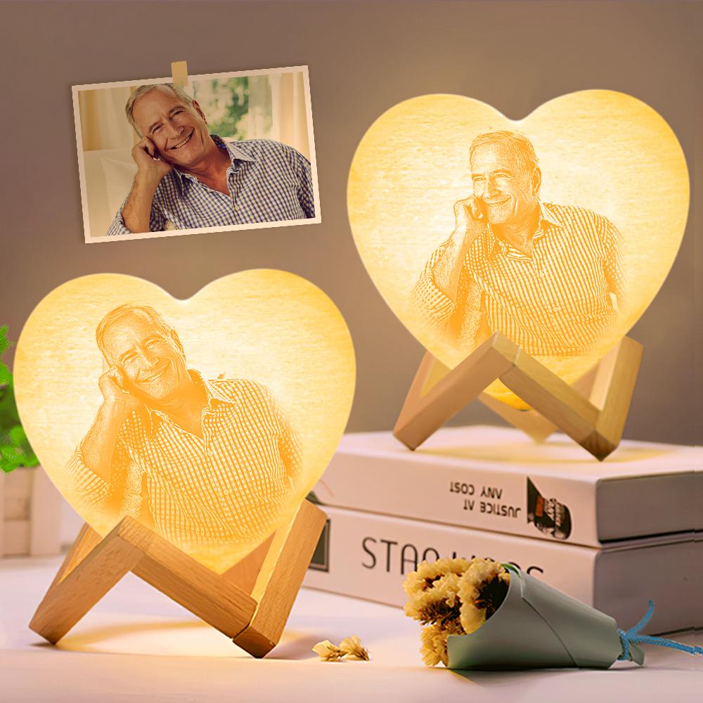 Personalised 3D Printed Photo Heart Lamp WITH DOUBLE-SIDED PHOTO Night Light - Touch 3 Colors (12-15cm)