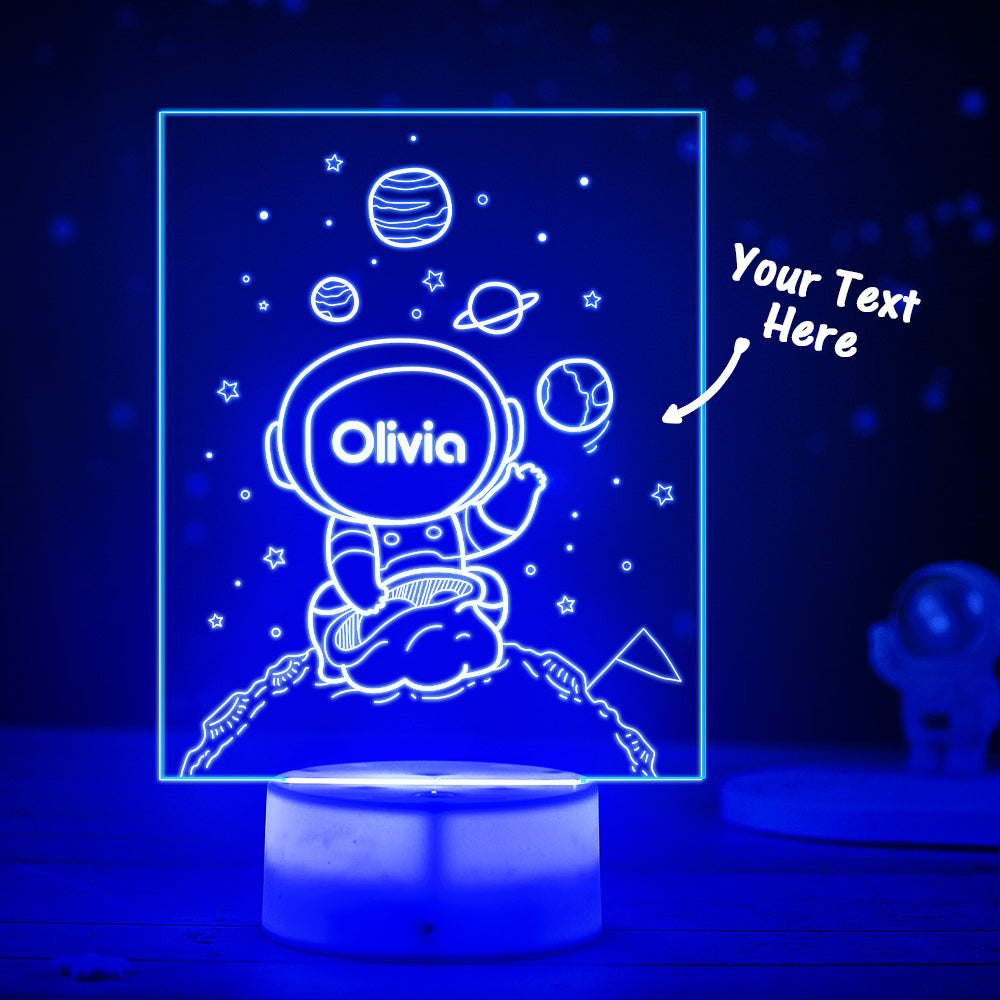 Personalised Name Sign LED Night Light Multi Colour Kids Astronaut Spaceman Space Bedroom