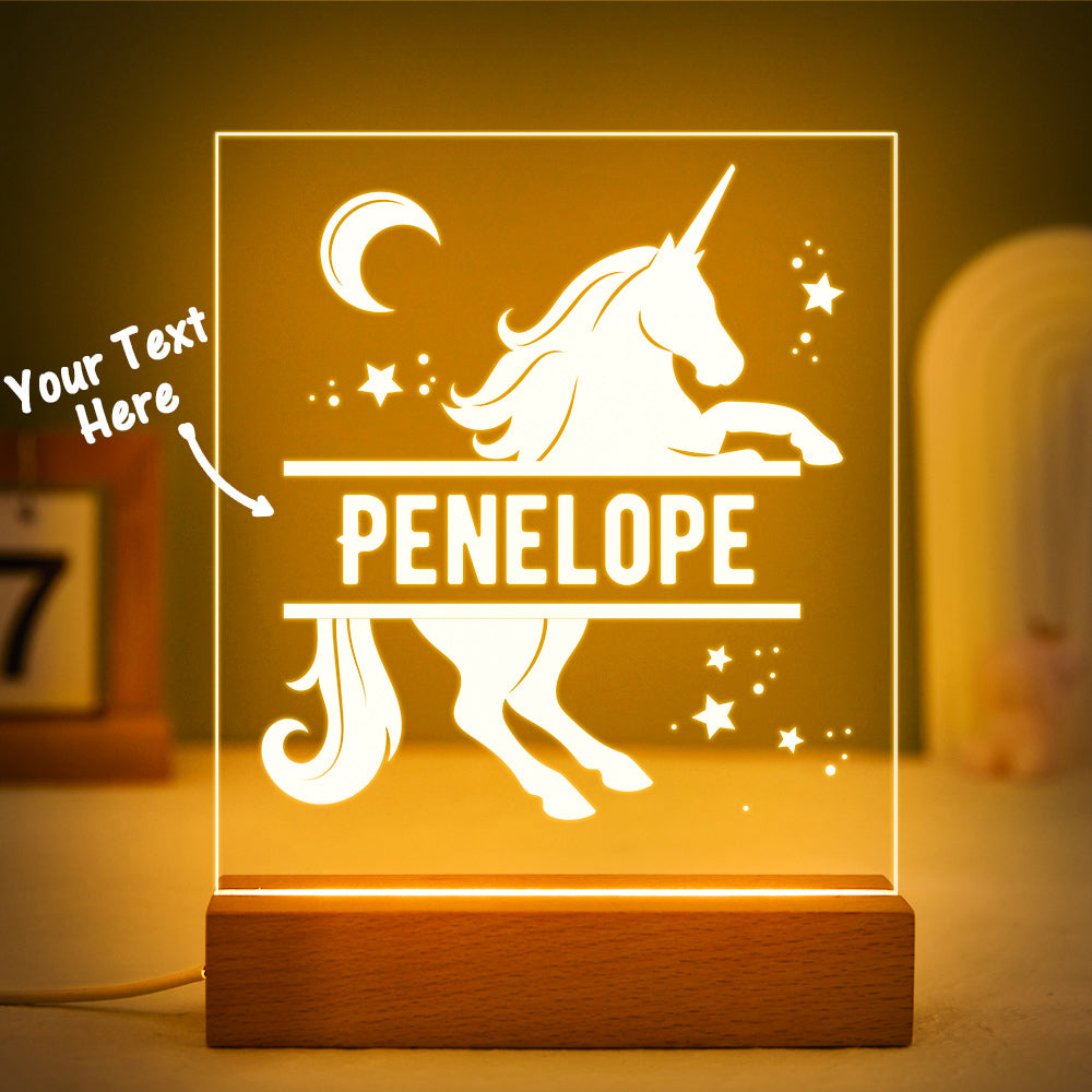 Personalised Unicorn & Stars LED Night Light  Girl's Pretty Bedroom Lamp with Name