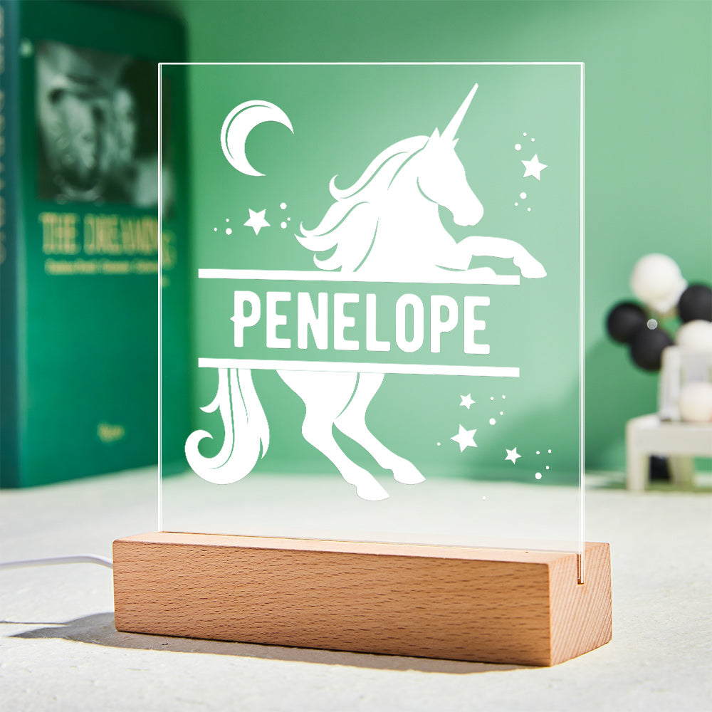 Personalised Unicorn & Stars LED Night Light  Girl's Pretty Bedroom Lamp with Name
