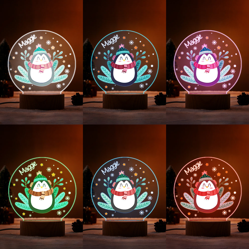LED Night Light Christmas Gift For Kids Personalised Name Penguin Lamp Family Christmas Decoration